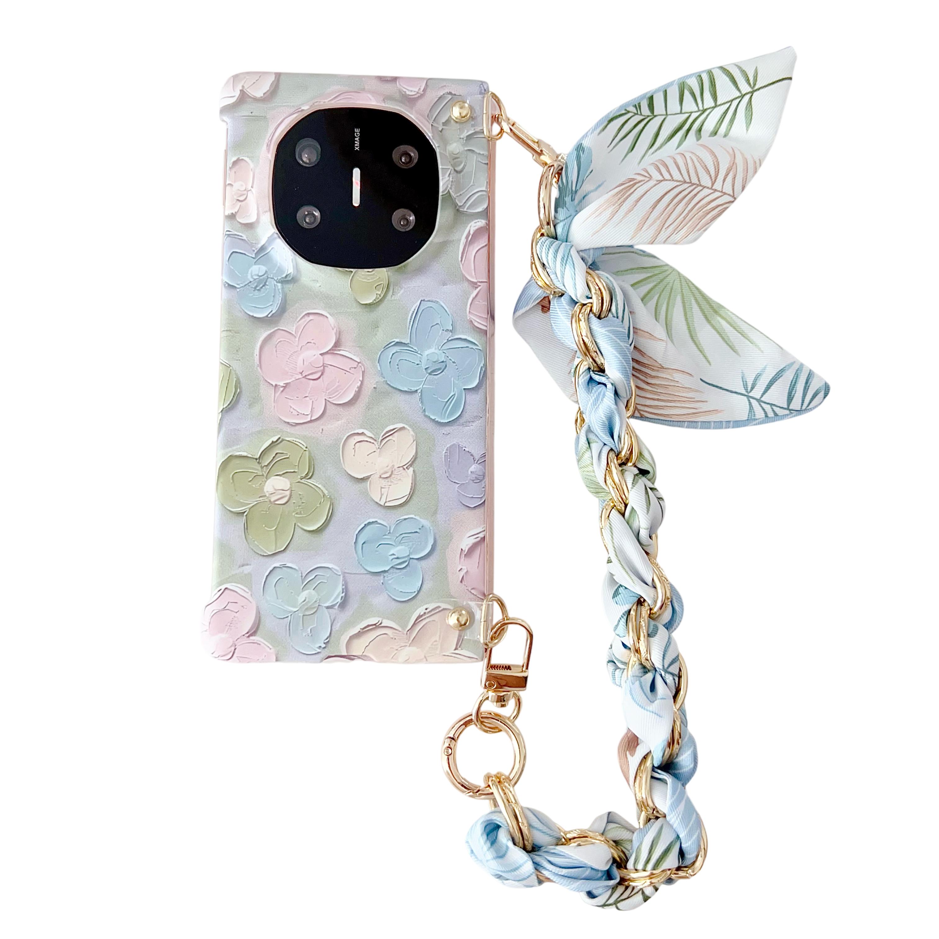 

Case For Huawei Mate X6 X5 X3 Fresh flowers Painted Embossed feel Wrist Strap Shockproof Hard PC Cover Capa Shell Huawei Mate X3
