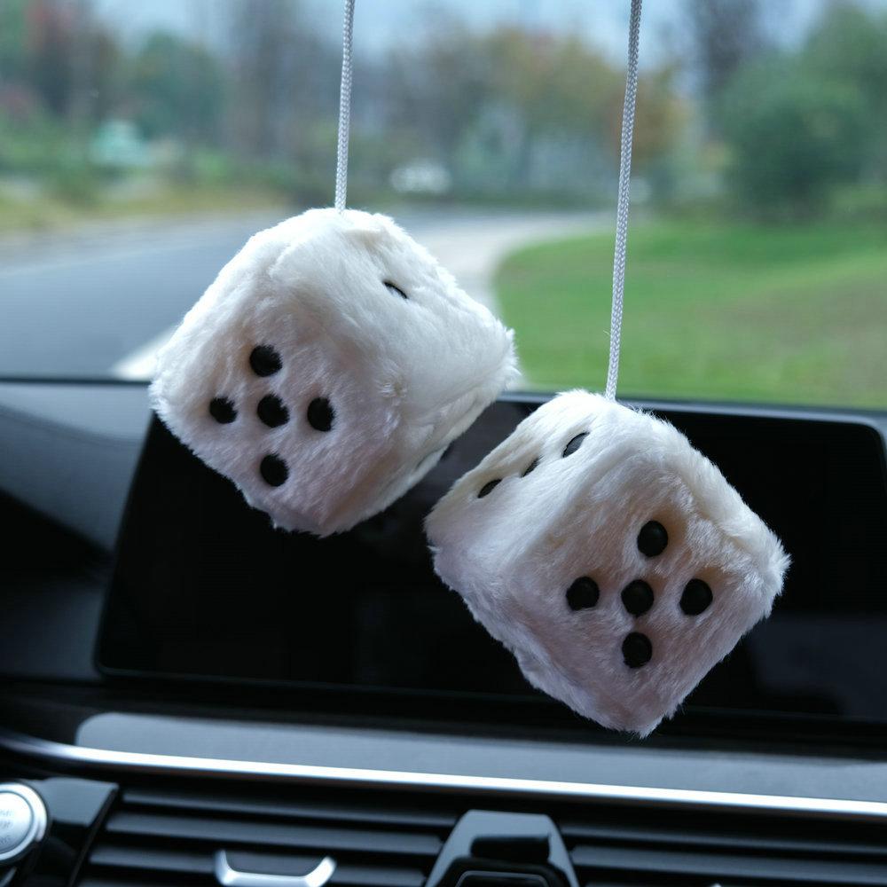 1PC Car Fuzzy Plush Dice with Dots Retro Square Plush Hanging Mirror Fuzzy Dices Kid Toys for Car Interior Ornament Decoration