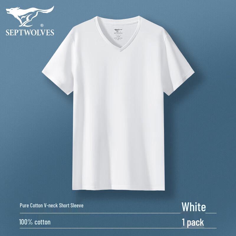 Septwolves Men's Pure Cotton V-Neck Short Sleeve T-Shirt
