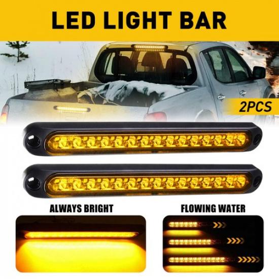 2X LED Amber Strip Truck Trailer Stop Tail Flowing Turn Signal Brake Light Bar