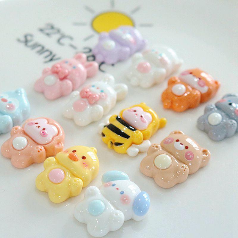10Pcs New Cute Resin Bee Rabbit Monkey Little Bear Series Flat Back Fit Phone Deco Parts Embellishments For Hair Bows Accessorie