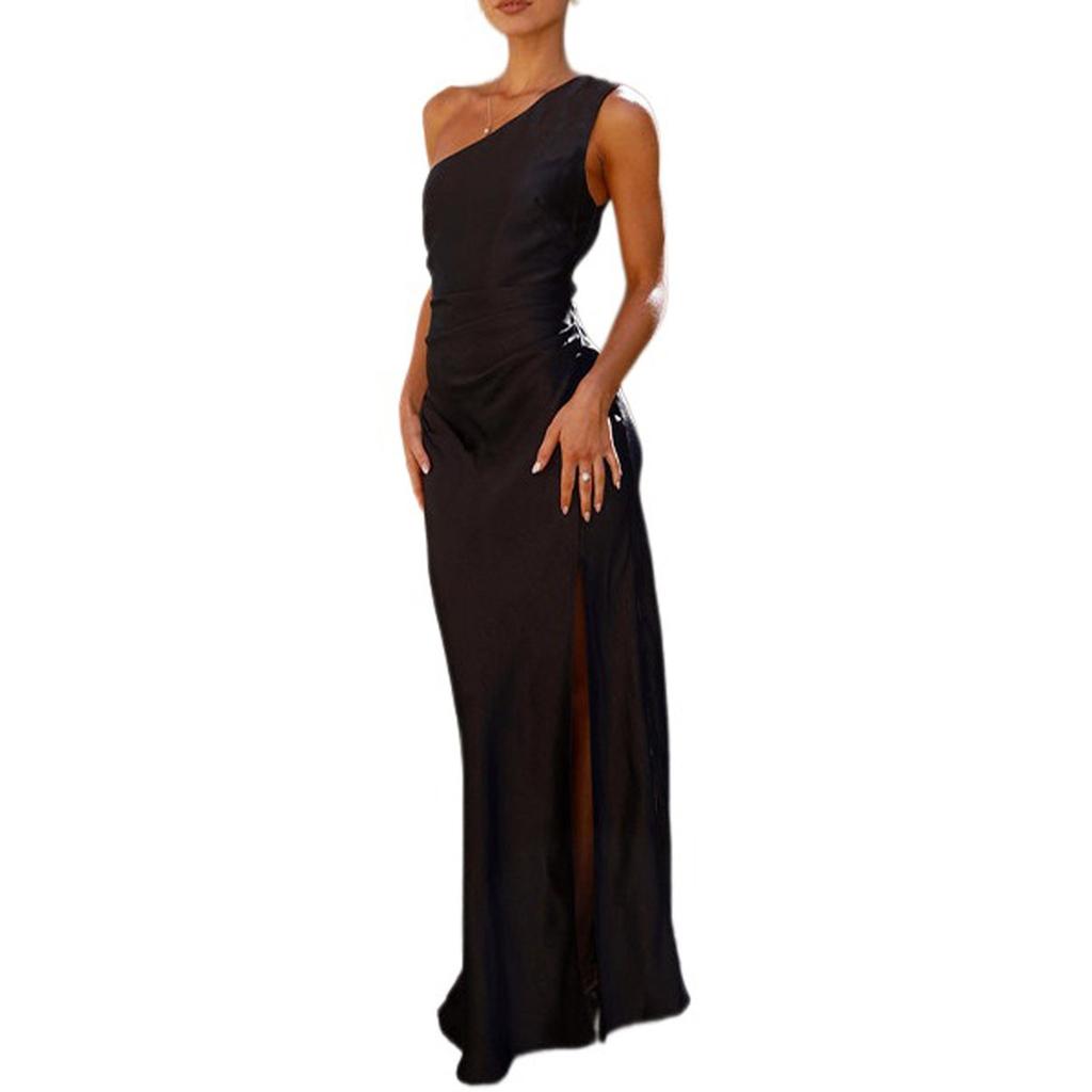 Summer Dress Satin Spaghetti Strap Cowl Neck Backless Midi Dress Elegant Up Low Back Cocktail Dress
