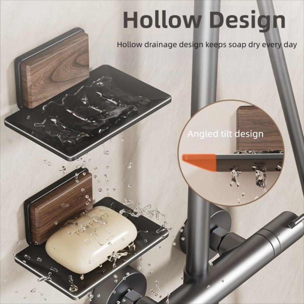 Portable Walnut Soap Dish Punch-free Wall Mounted Sponge Holder Space Saving Reusable Soap Bar Holder for Bathroom Kitchen