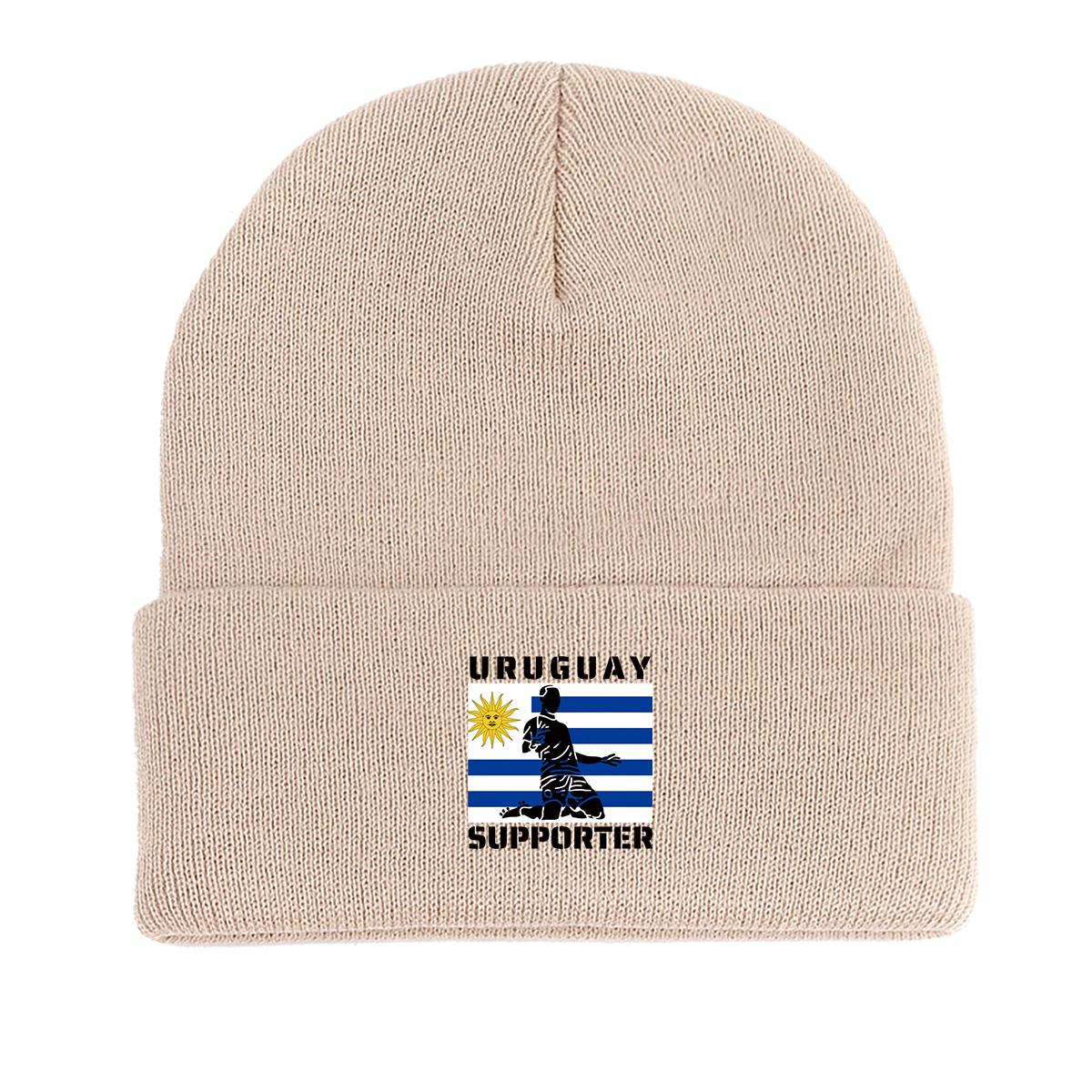 

Теплая вязаная шапка с флагом Уругвая, патриотическая шапка с черепом, эластичная однотонная шапка с помпоном, вязаная шапка, шапка-бини as the picture бежевый