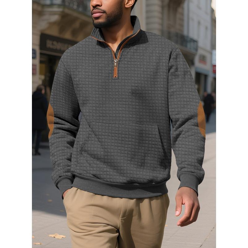 Autumn and Winter Men's Casual Sweater Jacquard Small Square Stand-up Collar Zipper Loose Top Men