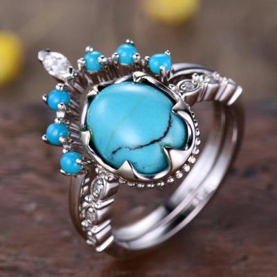 Bague de couple Sanjie style ethnique turquoise: Design Rétro Haut de Gamme