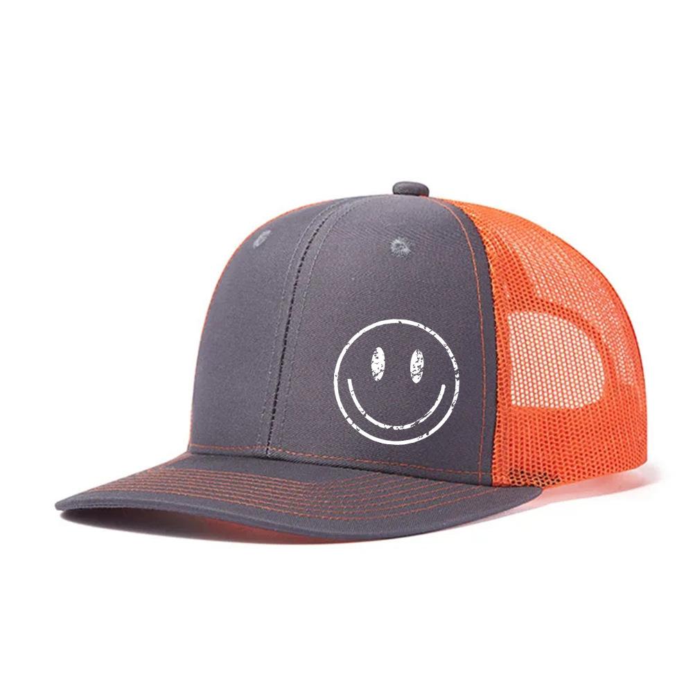 Heat Transfer Smiley Baseball Cap Slightly Curved Richardson Truck Cap Outdoor Breathable Mesh Cap Sun Protection