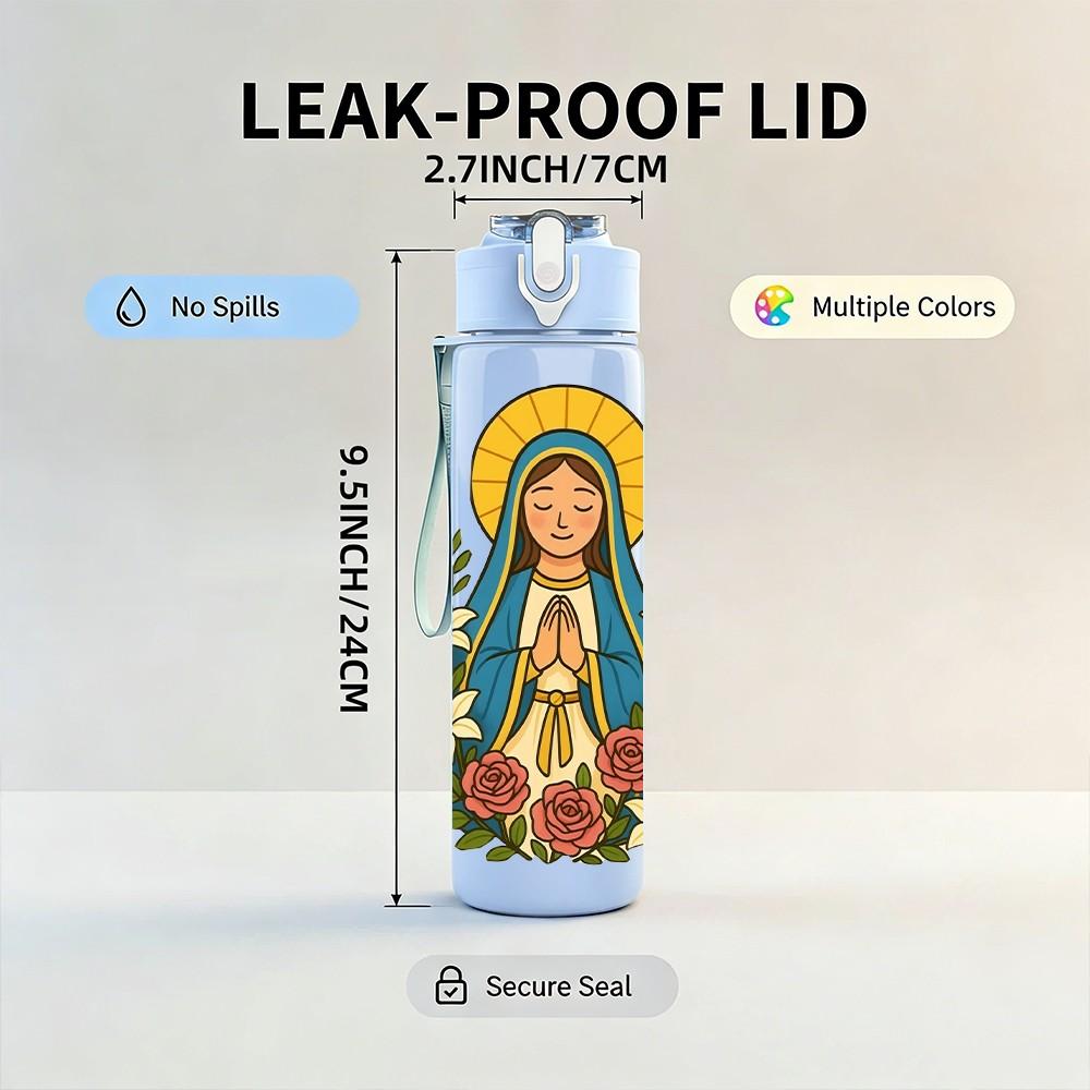 1PC Our Lady Of Guadalupe Religious Print 750ml Color Plastic Sports Water Bottle Leakproof Flip Straw Lid Suitable for Sports Office Home Use