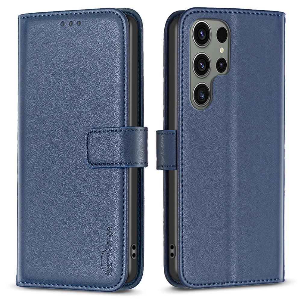 

BINFEN COLOR BF17 For Samsung Galaxy S23 Ultra Phone Cover PU Leather Phone Case with Stand Wallet Blue