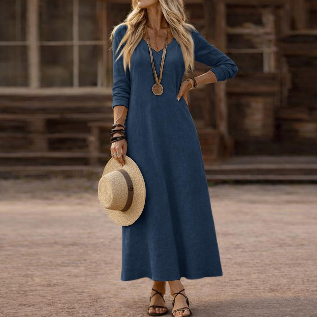 Dress For Women Long Boho Beach Dress Elegant Maxi Dress V-Neck Long Sleeve Dress