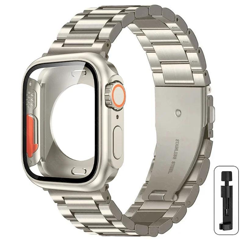 Change to Ultra Case+Band For Apple Watch 40mm 44mm 41mm 45mm Metal Stainless Steel strap for iWatch series Series 98 7 6 SE 5 4