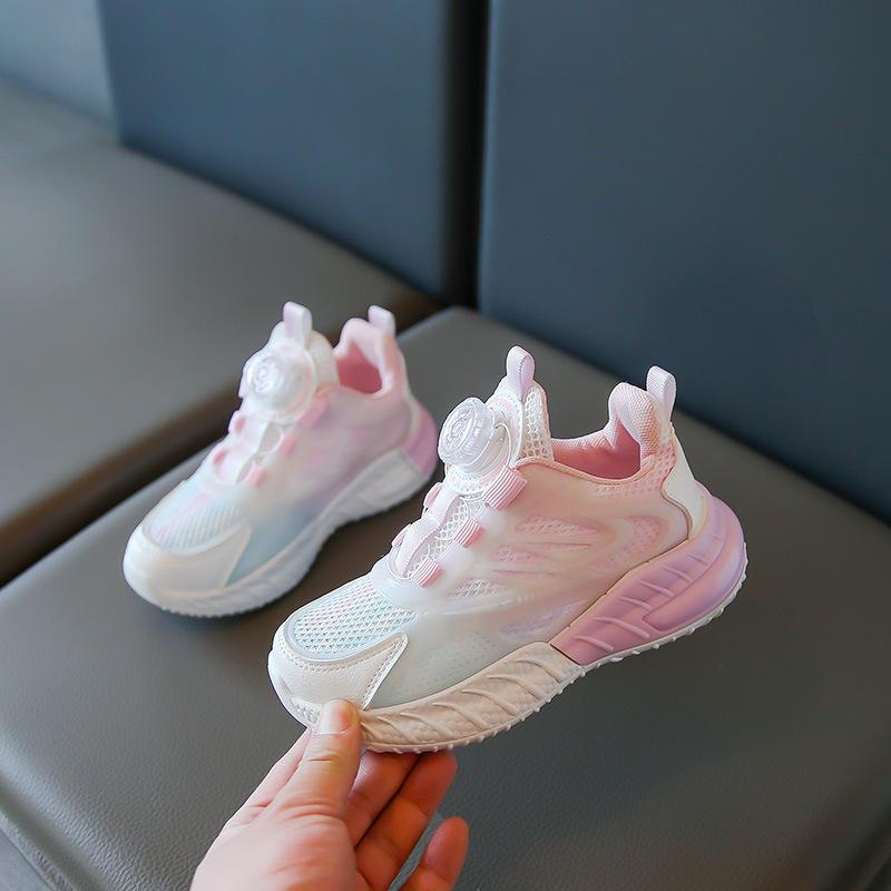 

Летние детские кроссовки с вращающейся пряжкой для девочек, дышащая модная обувь 31 розовый