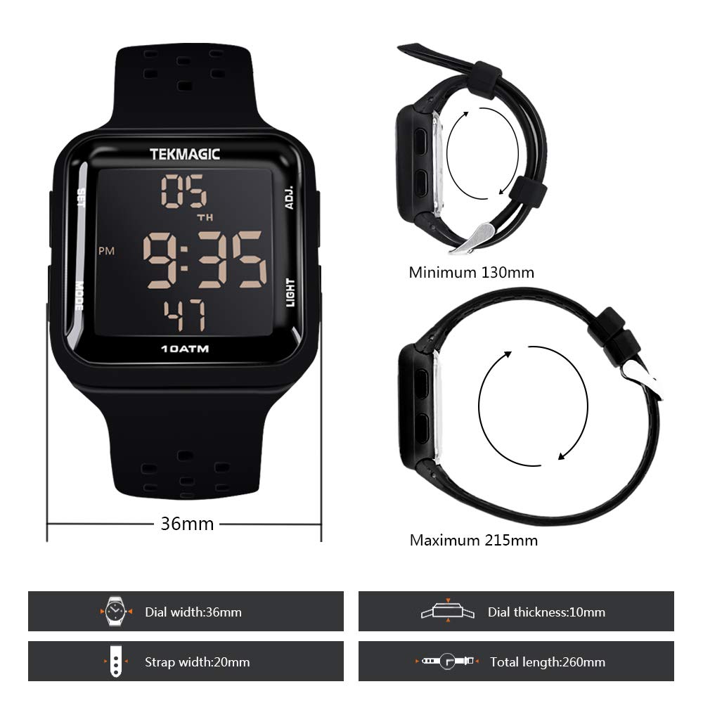 Digital Sportdykarur med Silikonarmband, 10 ATM Vattentålighet, Väckarklocka, Stoppur, Kronograf, Kalender, Dubbla Tidszoner