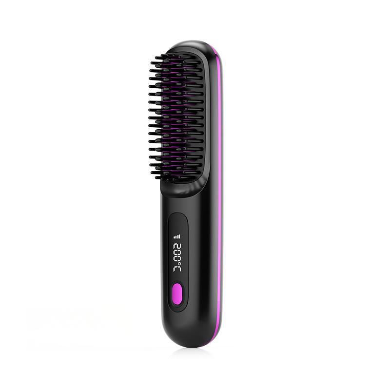 Pente alisador de cabelo portátil sem fio - Anti-queimaduras, visor LCD, modelagem duradoura, suave para os cabelos, ideal para franjas com fivela interna