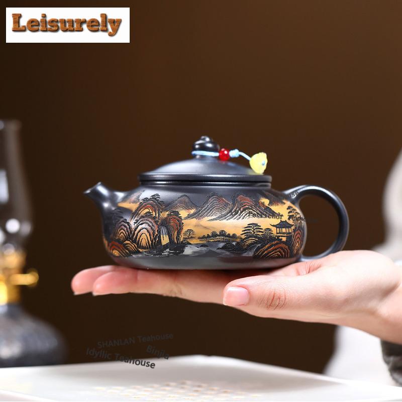240ml Boutique Yixing Lila Ton Teekanne Handgefertigt Han Jiang Topf Rohmaterial Stein Gelber Schlamm Kessel Mit Filter Zisha Teegeschirr Teegeschirr