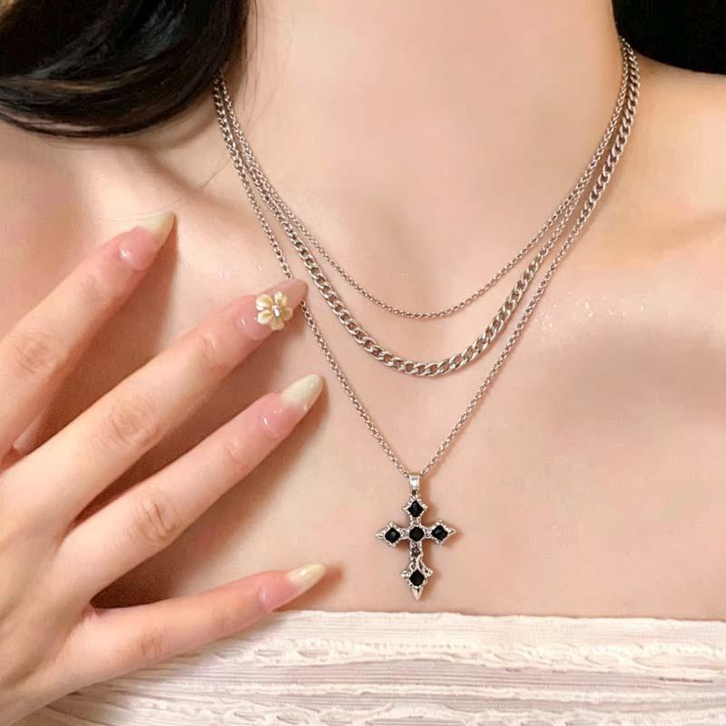 Gothic Cross Pendant Necklace with Unique Design, Y2K Subculture Style Clavicle Chain