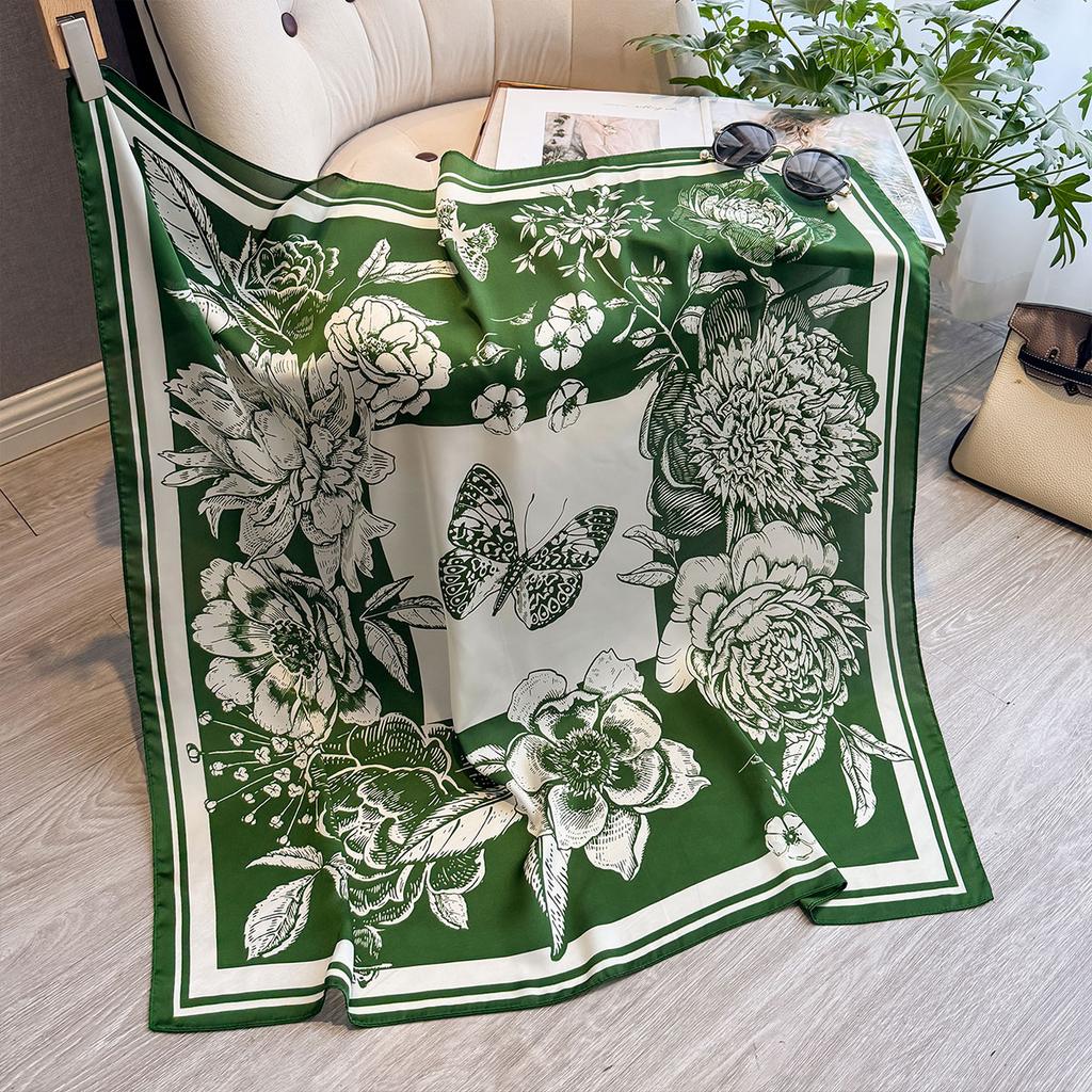 Spring and Summer Floral Design 90*90cm Women Scarf Sunscreen Foulard Shawl Hijab Female Hair Hijab Wraps Neckerchief Bandanda