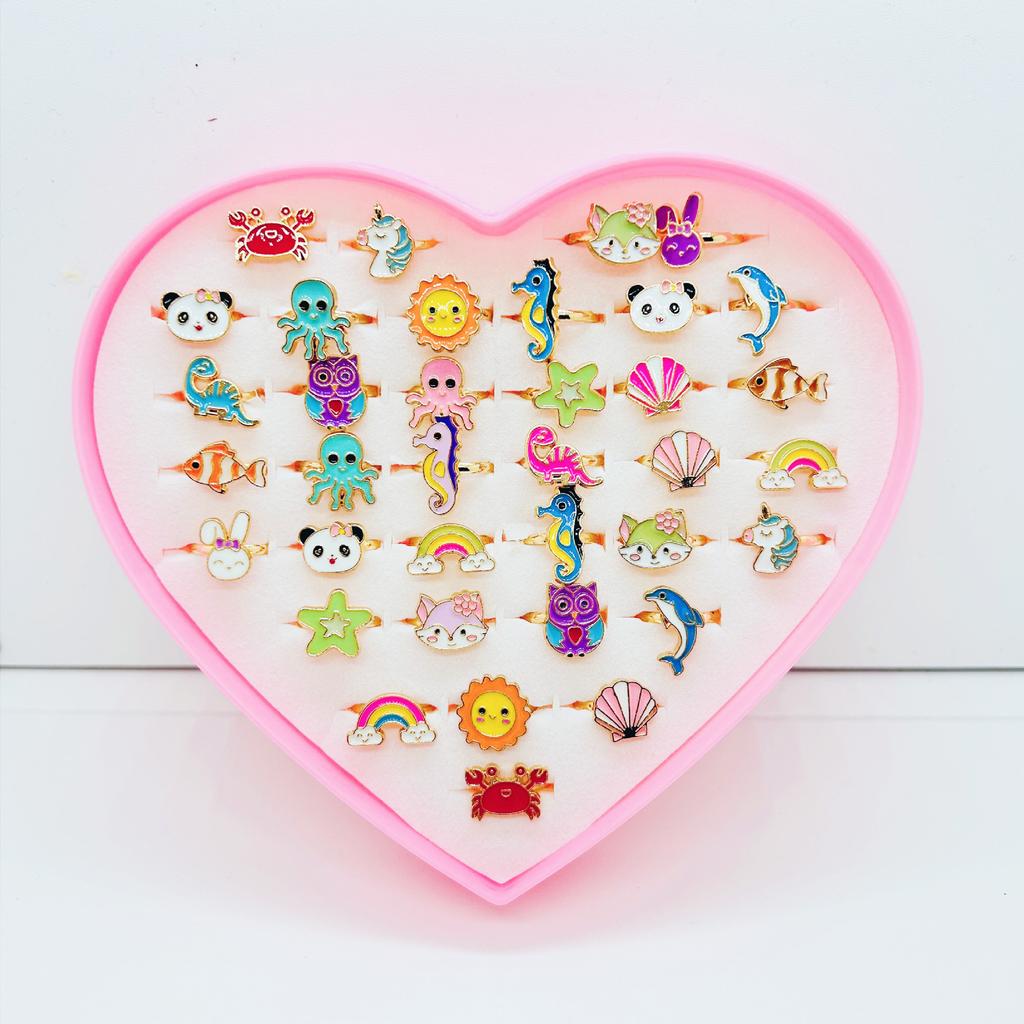36 Anillos Ajustables para Niñas Juguetes de Maquillaje para Jugar a Fingir para niños Joyería de Dibujos Animados Anillos de Aleación Regalos de Cumpleaños para Niñas