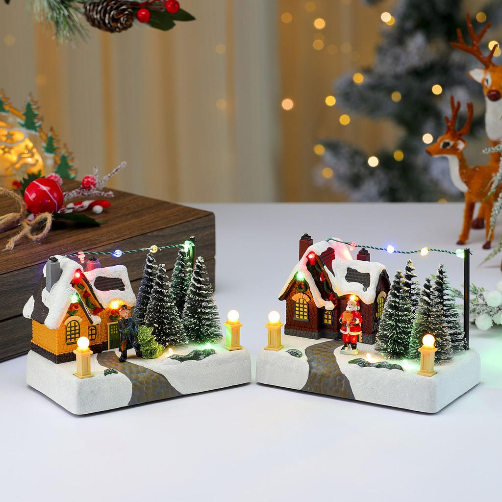 Christmas Resin Music Box Snow Scene With Light For Holiday Decor And Gift