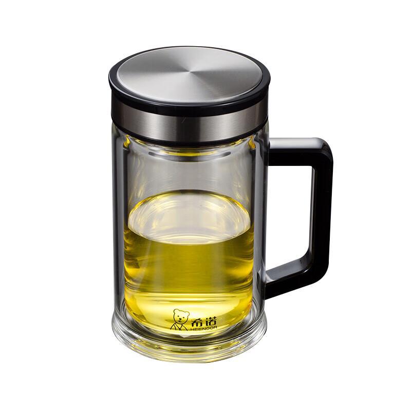HEENOOR Double Wall Glass Tea Mug with Handle & Infuser