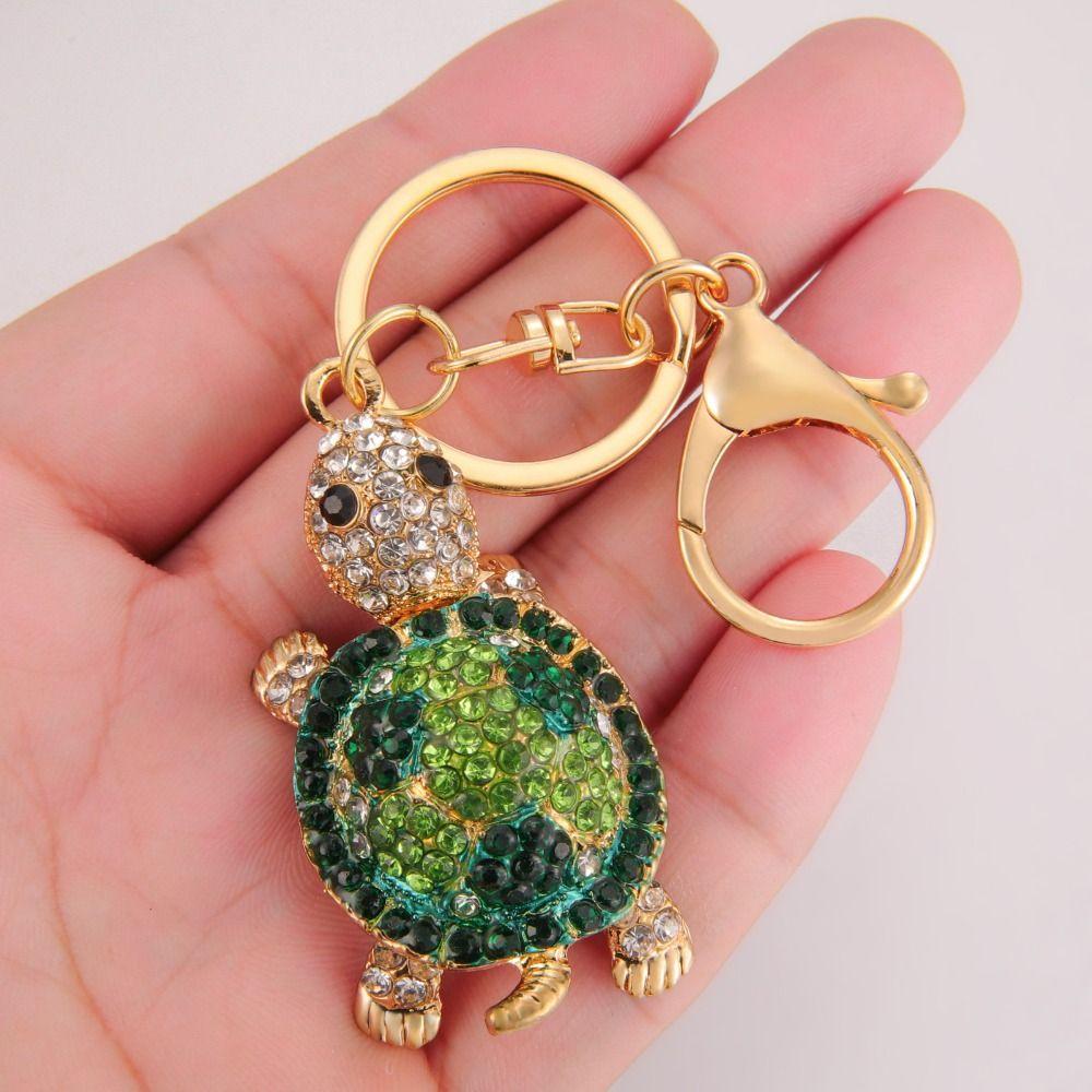 Zinc Zinc Alloy Rhinestones Turtle Keychain Mini Rhinestones Turtle Pendant Cartoon Turtle Keychain  Student