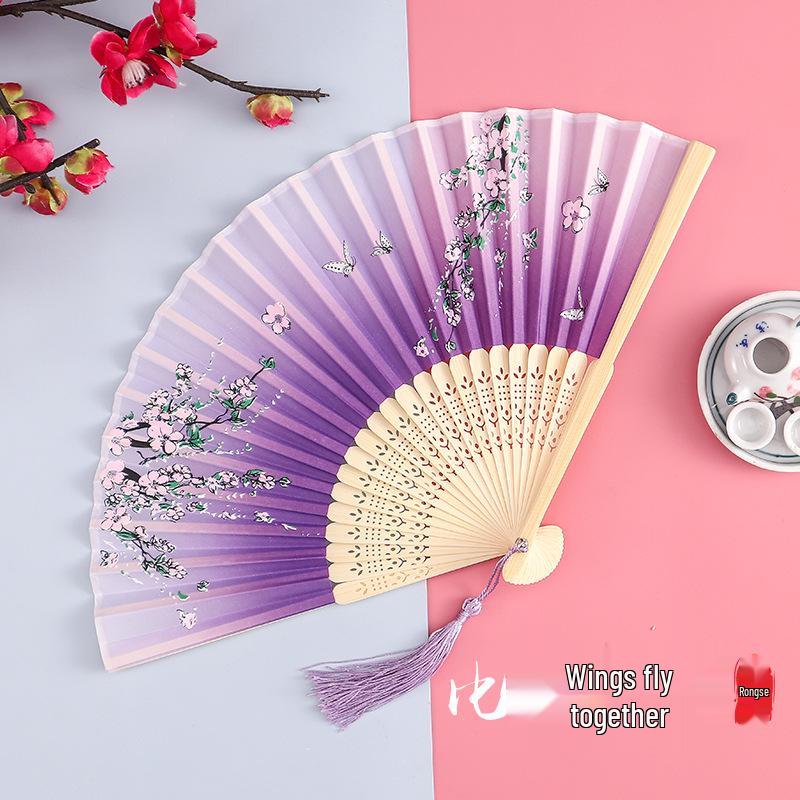 Traditional Chinese Folding Fan for Women and Children - Portable, Small, Perfect for Hanfu, Qipao, Dance, and Summer Use