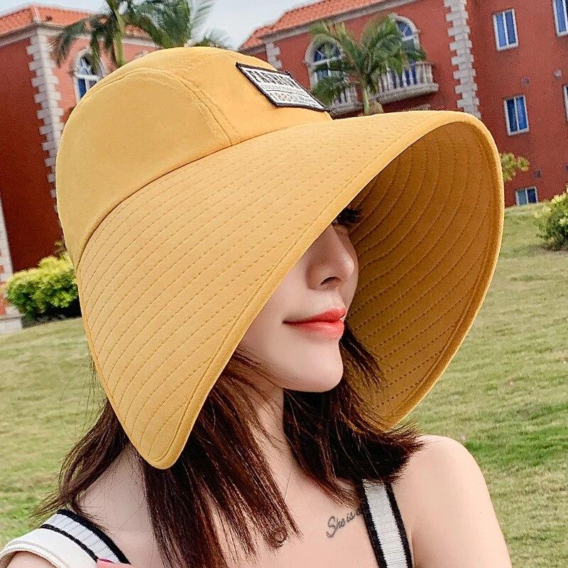 Women Summer Hat Big Brim Adjustable Anti-UV Protection Fisherman Hat Foldable Beach Sun Hats Empty Top Hat Ponytail Hat Travel