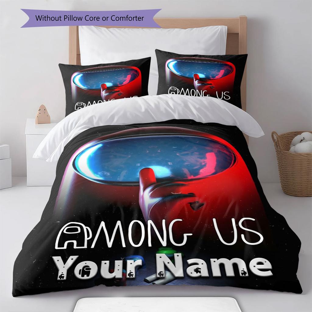Among Us Custom Name Pattern Bedding,Quilt Set Quilt Cover Pillowcase Home Birthday Gift(1 * Duvet Cover + 2 * Pillowcase, Without Core)