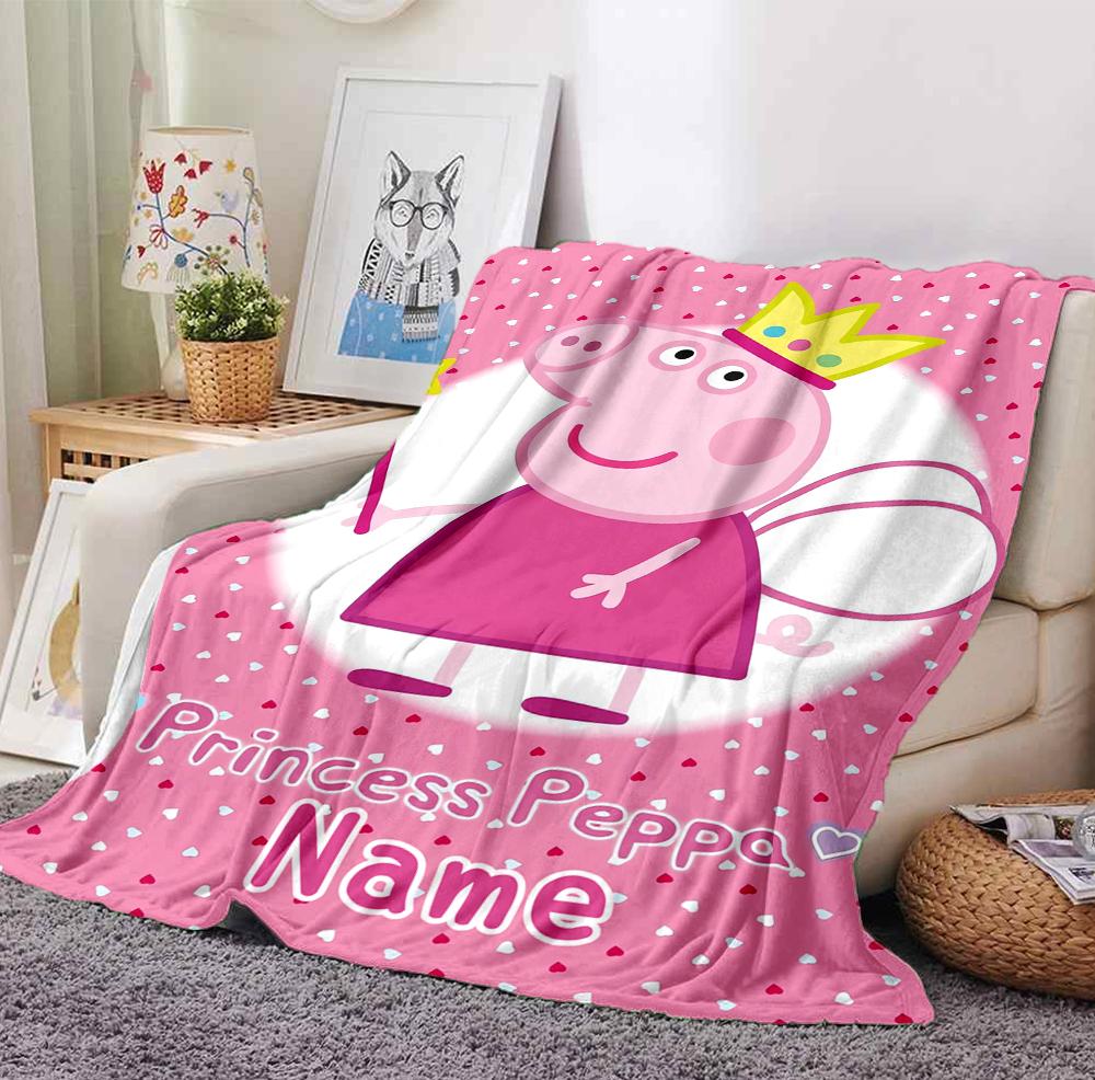 Custom Name Peppa Fairy Flannel Blanket Throw Blanket Soft Warm Sofa Bed home Decor Unique Gift
