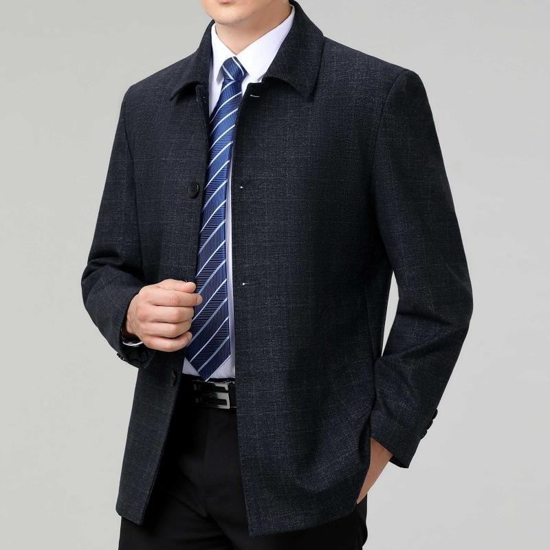 

Шерстяная куртка для папы, весна и осень, новый мужской пиджак с пуговицами на лацканах, повседневный топ для дедушки среднего и пожилого возраста 200