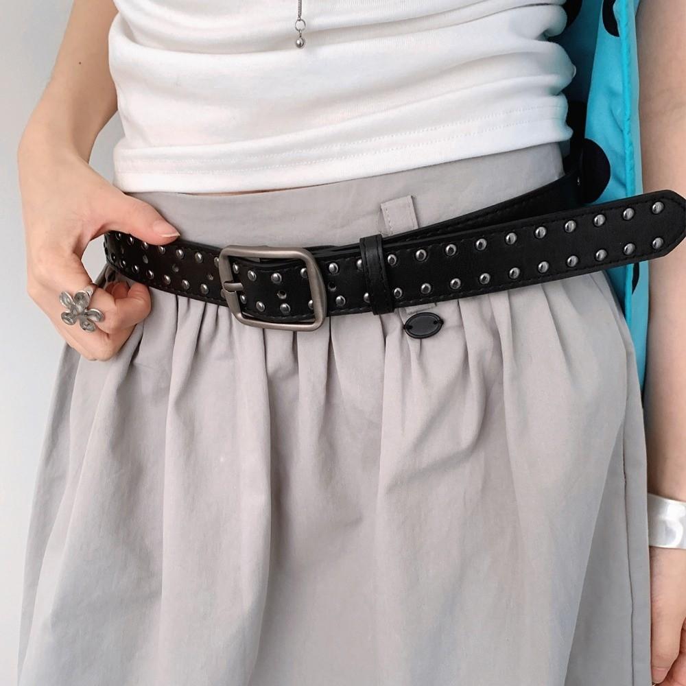 Pin Buckle Suede Belt Rivet Design Pin Buckle Belt Versatile Leather Belt  For Women
