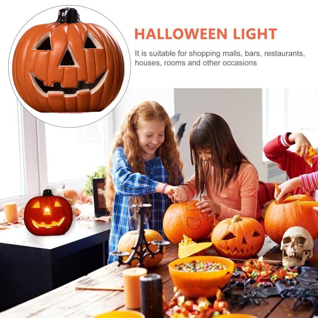 Halloween LED Pumpkin Lights Hollow Pumpkin Statue Lights Desktop Ornaments Halloween Scene Layout Props Home Party Decoration