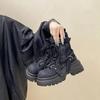 Thick Platform Boots Women'S Versatile Lace Up Ankle Boots  Autumn Winter New Patchwork Fabric Thick Soled Short Biker Boots