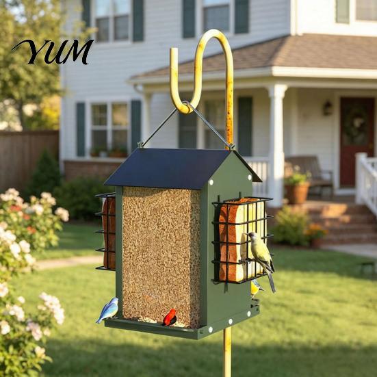 Wild Birds Food Holder Metal Bird Suet Feeder, Hanging Feeder with Cage, Outdoor Backyard Station House Shaped for Outdoors Garden Yard Decor Creative
