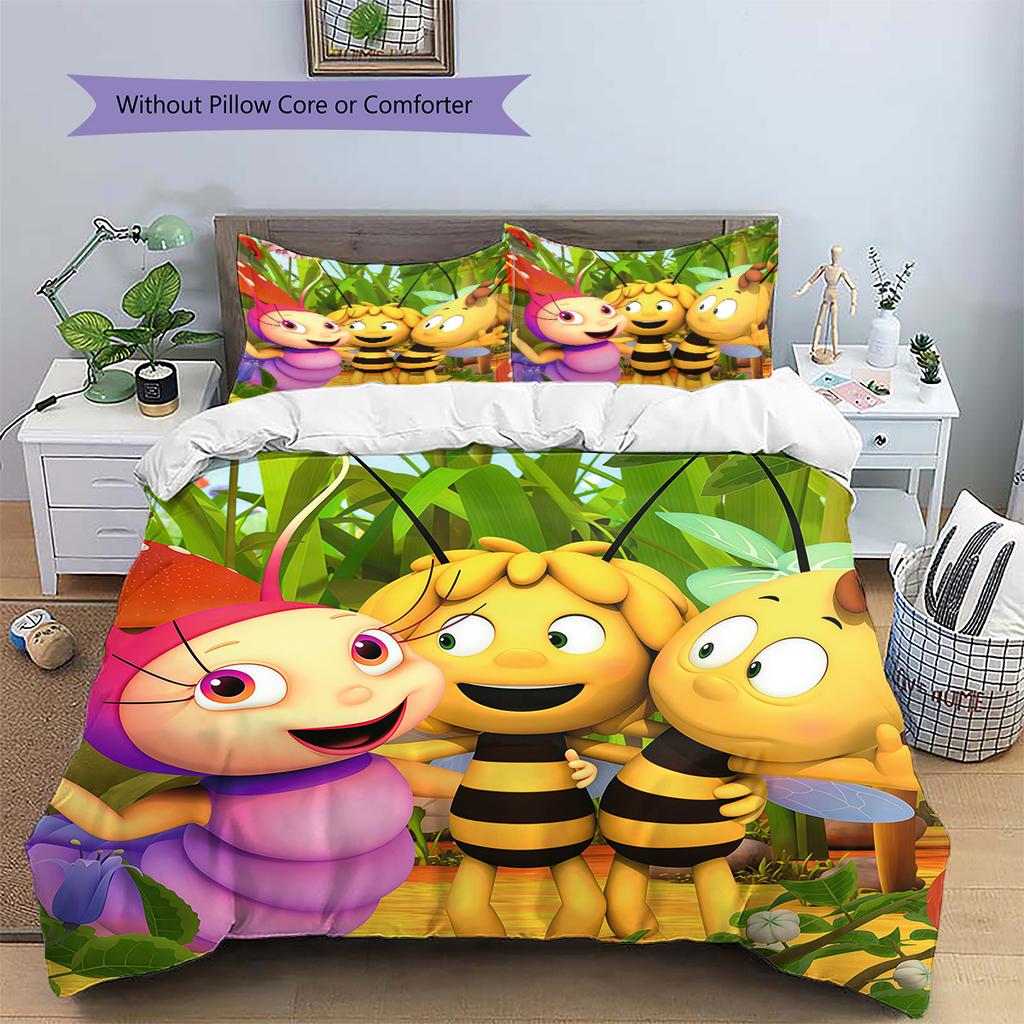 Maya the Bee Pattern Bedding Quilt Set Home Decoration Gift (1 * Duvet Cover + 2 * Pillowcase Without Core)