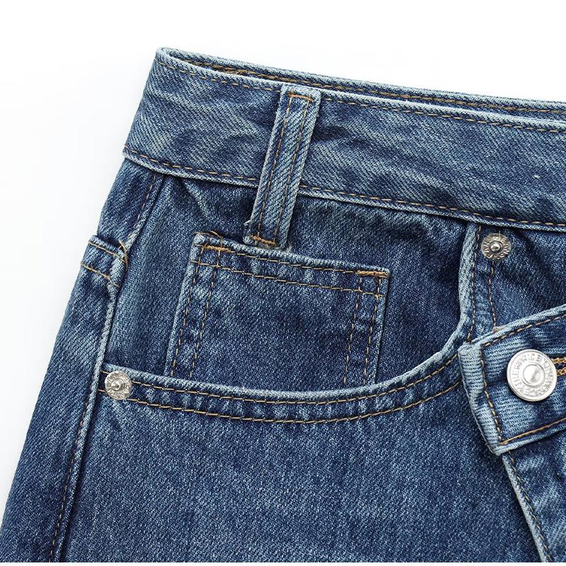 Jeans Women 2025 Fashion Spring New Arrivals All-match Basic Trousers Asymmetric Double Breasted Waist Wide Leg Jeans