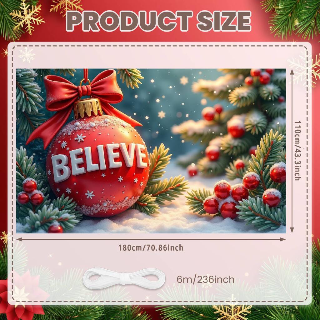 Christmas Theme Display Holiday Decorative BELIEVE Banner Christmas Ornament Display Frosted Finish Holiday Backdrop For Winter