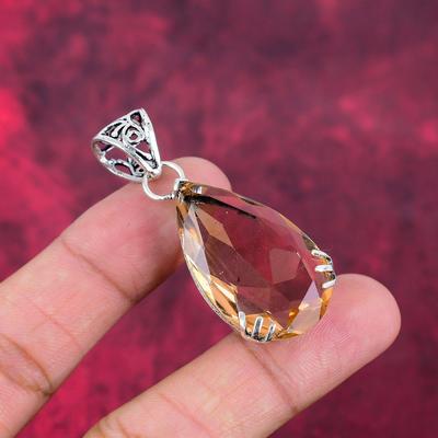 Pendentif en morganite, pendentif en argent sterling massif 925 fait à la main, bijoux anciens, pour cadeau de fiançailles