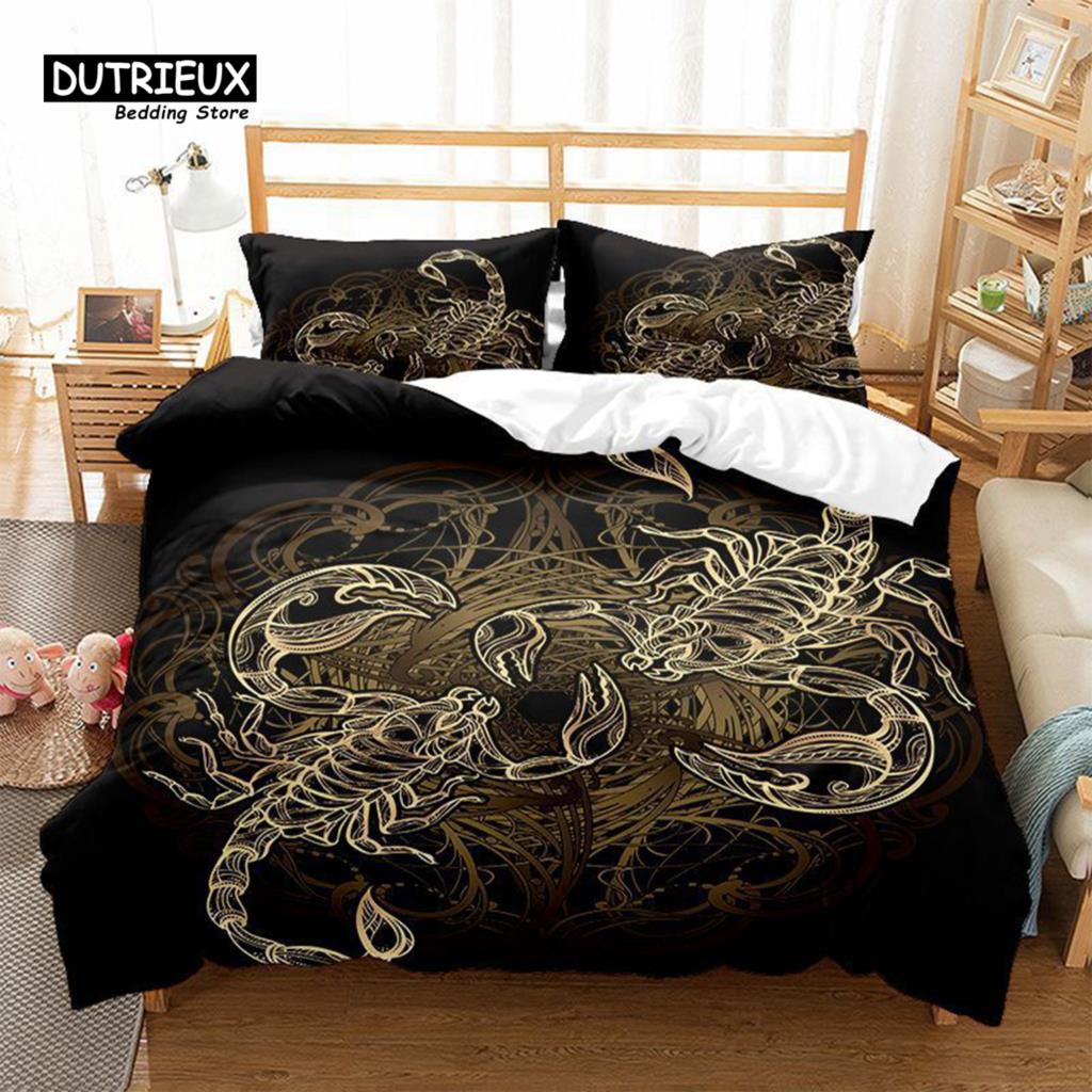 Comforter 3D Animal Totem Theme Black Bedding Set Tortoise Fish Gecko Phoenix Print For Kids Adults Room Decor