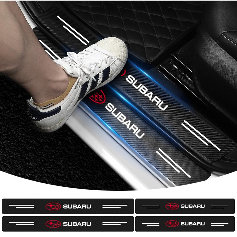 4Pc Car Door Plate Carbon Fiber Threshold Protector Sticker For Subaru Outback Crosstrek XV Forester BRZ Legacy Impreza WRX 2006 STI Ascent