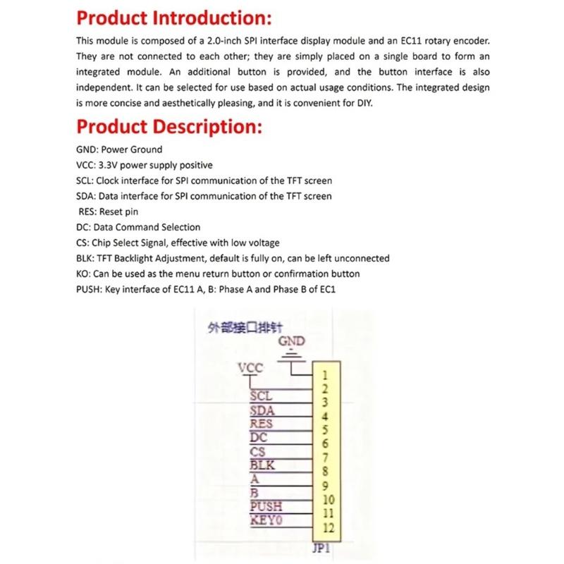 2Inch TFT LCD Display Module With EC11 Rotary Encoding IIC SPI Interfaces For DIY Electronics Projects ESP32 Projects