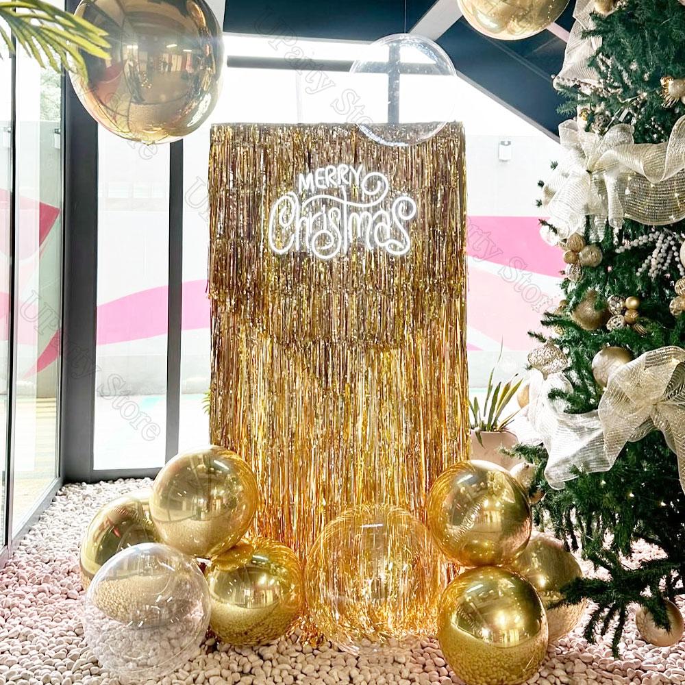 3Pcs Silver Foil Fringe Curtains 10 Colors Metallic Rose Gold Tinsel Streamer Curtains for Birthday Wedding Party Backdrop Decor