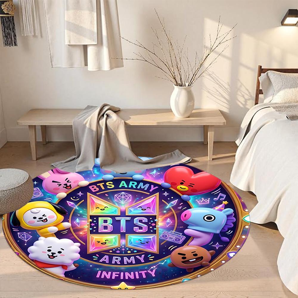 Bt21 Round Floor Rug Design for Hallway Balcony Living Rooms Dining Room Antislip Round Carpet Office home decor Wedding Party Gift