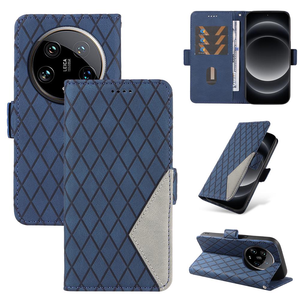 For Xiaomi 14 Ultra Case Imprinted Rhombus Grid Pattern Wallet Phone Cover