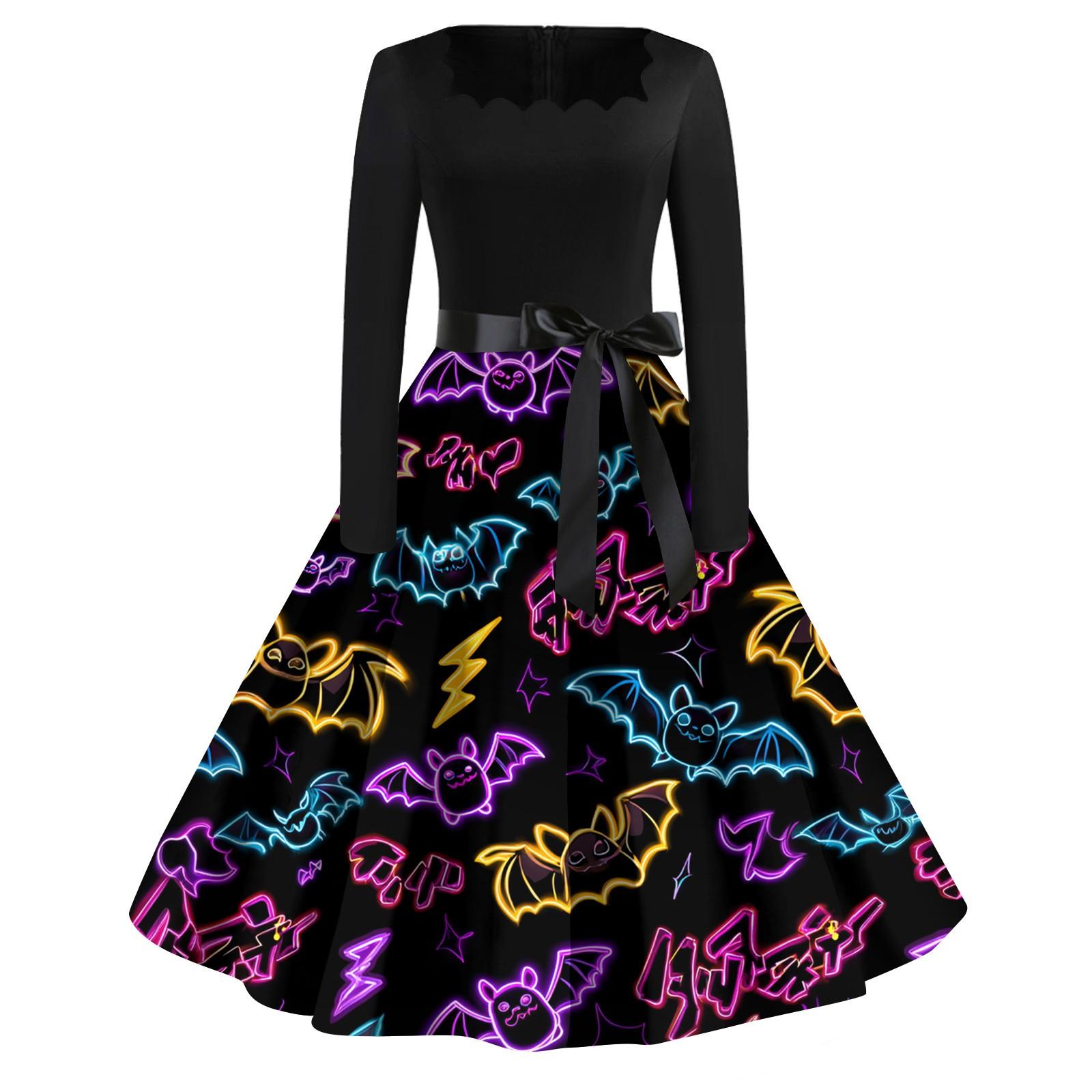 

Women s Casual Fashion Halloween Printed Square Neck Vintage Dress L