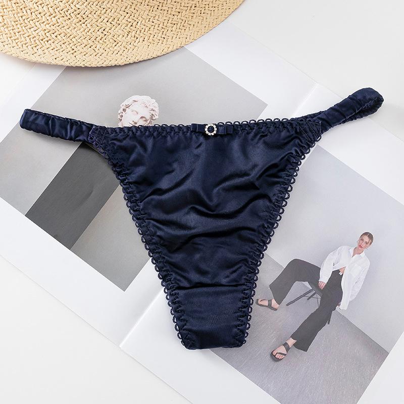 Thin Belt Bow Underwear For Women Girl Sports Panties Thong Low Waist Seamless Soft Satin Briefs Female Lingerie