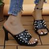 Fashion Ladies Square Heels Elegant Summer Slippers High Heels Outdoors White Leather Slender Heel Fashion Woman's Beach Slippers