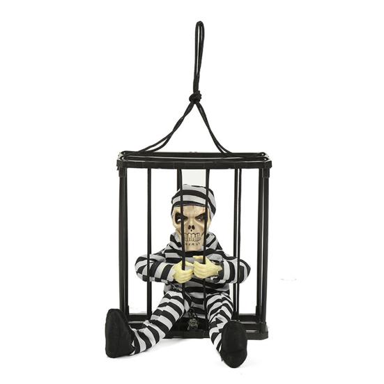 

Talking Prisoner Pendant Red Glowing Eyes Striped Clothing Voice Activated Scary Battery Powered Haunted House Prop Festival Decor Window