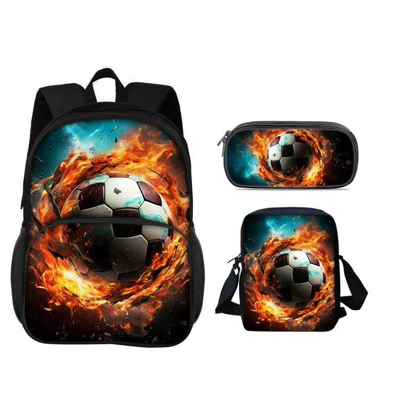 Soccer New Round Front Bag Backpack Pencil Case Shoulder Bag 3Pcs Set the Best Companion for Male and Female Students In School