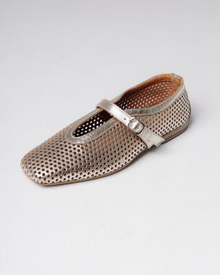 64003 36 Golden Leather Perforated Ballet Flats